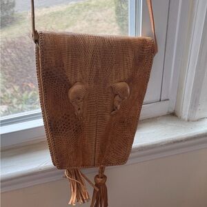 Brown Leather Crossbody Bag with Tassel Detail